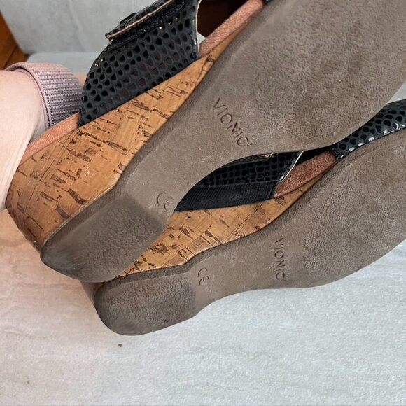 ** Vionic Paradise Leticia Wedge Slide Leather Sandal Size 6.5 - Picture 8 of 9
